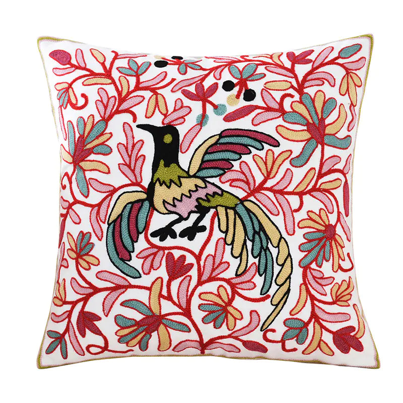 Embroidered Floral Cushion Cover for Home Decor