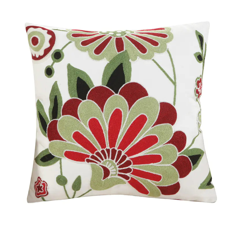 Embroidered Floral Cushion Cover for Home Decor