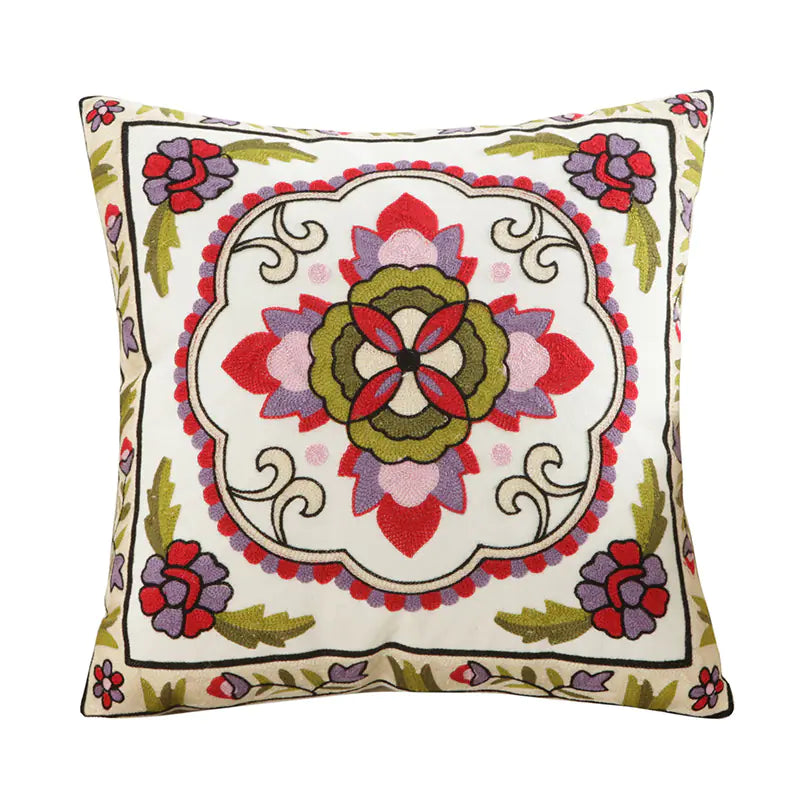 Embroidered Floral Cushion Cover for Home Decor