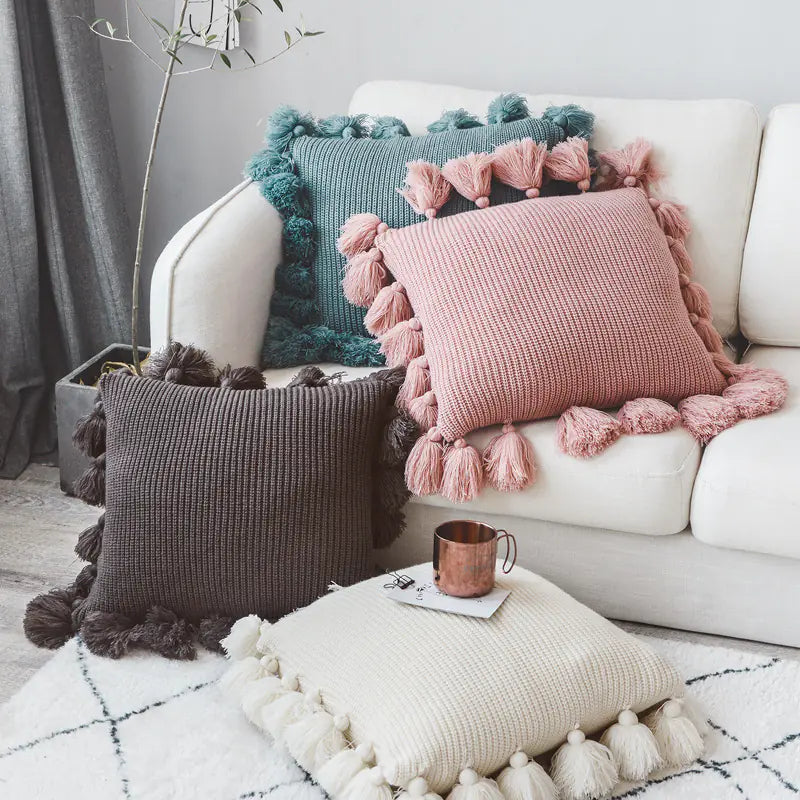Solid Color Wool Ball Pillow