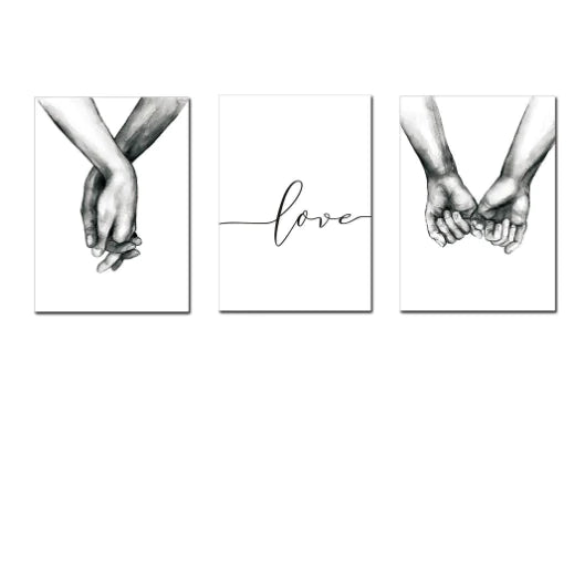 Couples Hands & Heart - 3pcs Line Drawing Canvas Art